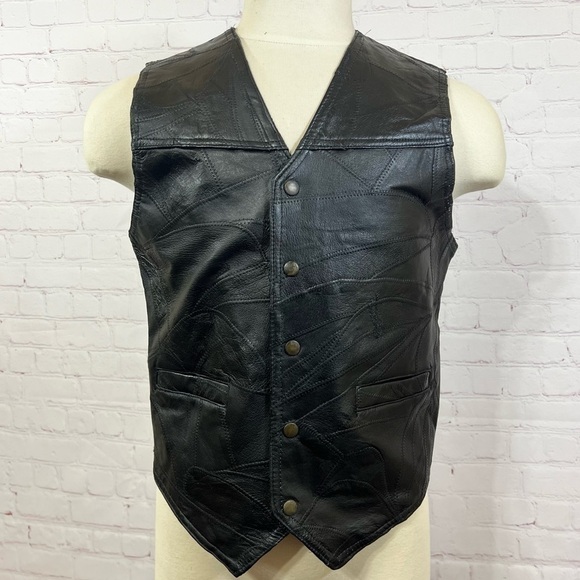 Navarre Leather Company Vintage Quilted Leather Vest in Black Medium 90s 80s - Picture 7 of 16